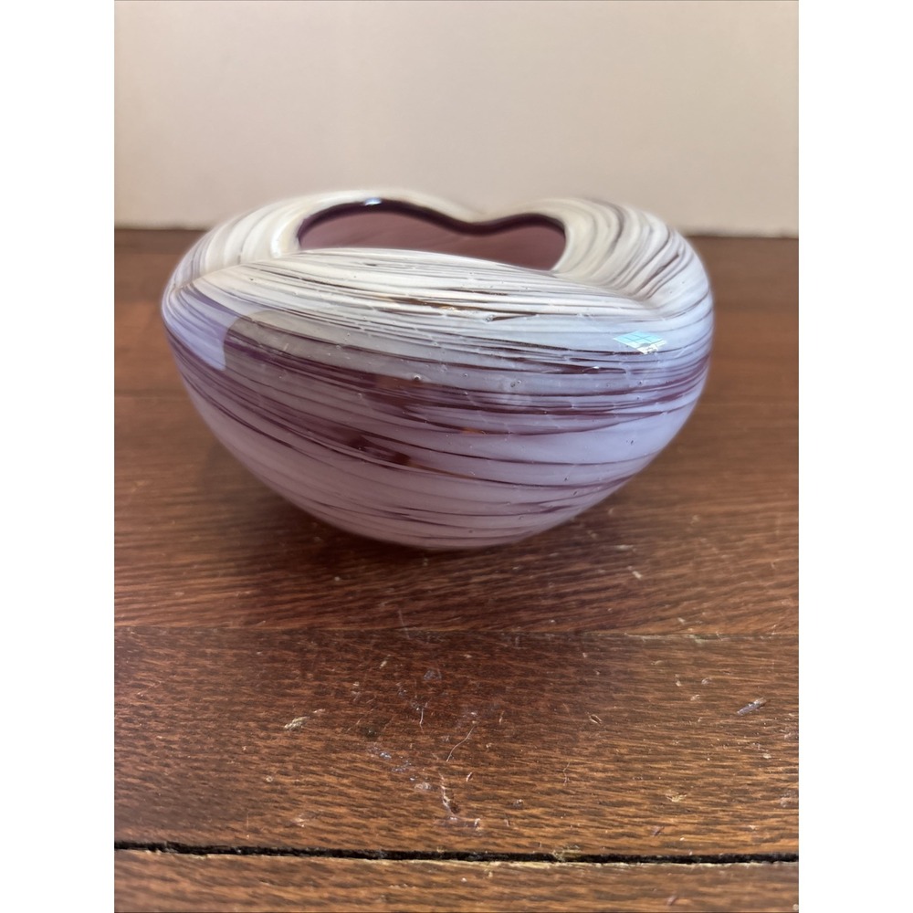 Lefton Purple Glass Art Bowl Swirl Hand Blown Sticker On Bottom Japan Made